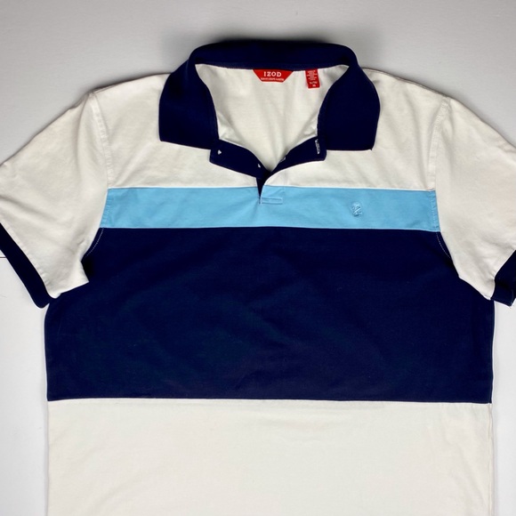 Izod Men's XL Collared Golf Polo Shirt, Short Sleeve, White Blue Navy - Picture 2 of 9